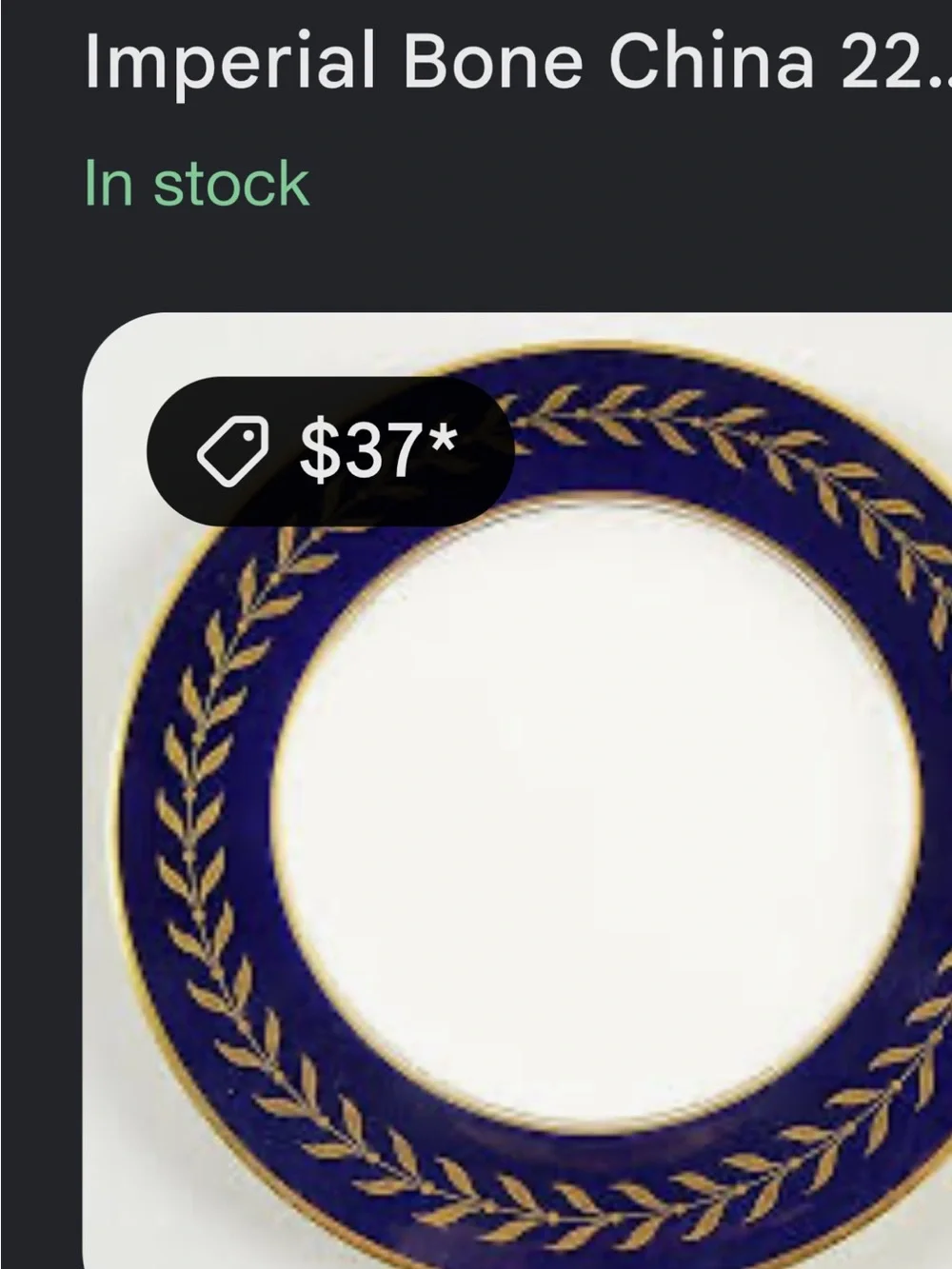 Cobalt Blue and Gold Laurel Dinner Plate, no chips or cracks